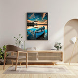 PUAGEMTI Sunset Lake Boat Diamond Painting Landscape Diamond Art Kits, Full Circle Gemstone Fine Rhinestone Art Kit for Beginners, for Room Decor (12x16 Inch) PUAGEMTI