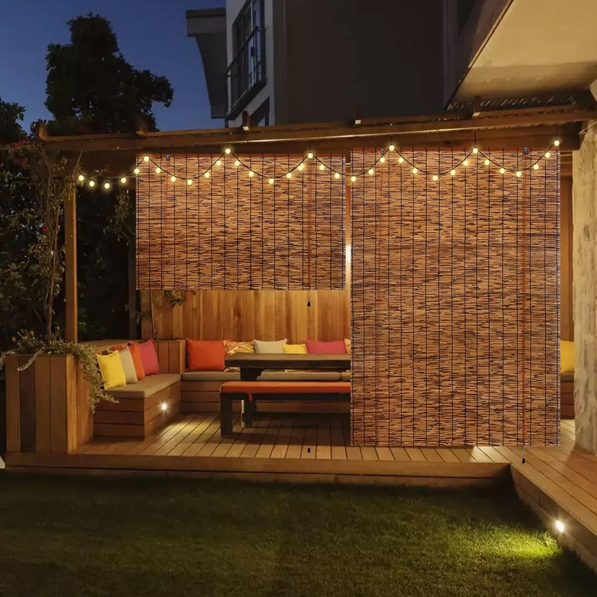 Outdoor Home Matchstick Blinds Cordless Bamboo Shades for Patio Roll Up Waterproof Bamboo Window Blinds Privacy Screen Reed Curtains 20x64in 36x72in 28x48in 72x72in (Size : 22 in Wide x 48 in High) VELLOW