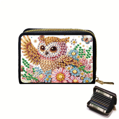 DoxQcs Anti-demagnetization Coin Card Holder, DIY Diamond Art Painting Leather Zipper Card Case Wallet-Owl-1