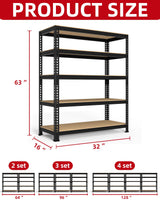 PrimeZone 32"W x 16"D x 63" H Storage Shelves - 2 Pack 5 Tier Adjustable Garage Storage Shelving, Heavy Duty Metal Storage Organizer Utility Rack Shelf Unit for Warehouse Pantry Closet Kitchen, Black PrimeZone