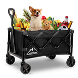 Collapsible Folding Beach Wagon Cart, Utility Large Capacity Cart Foldable Wagon with All Terrain Wheels, Grocery Wagon Cart for Garden Shopping Sports Camping, Black AMNOW