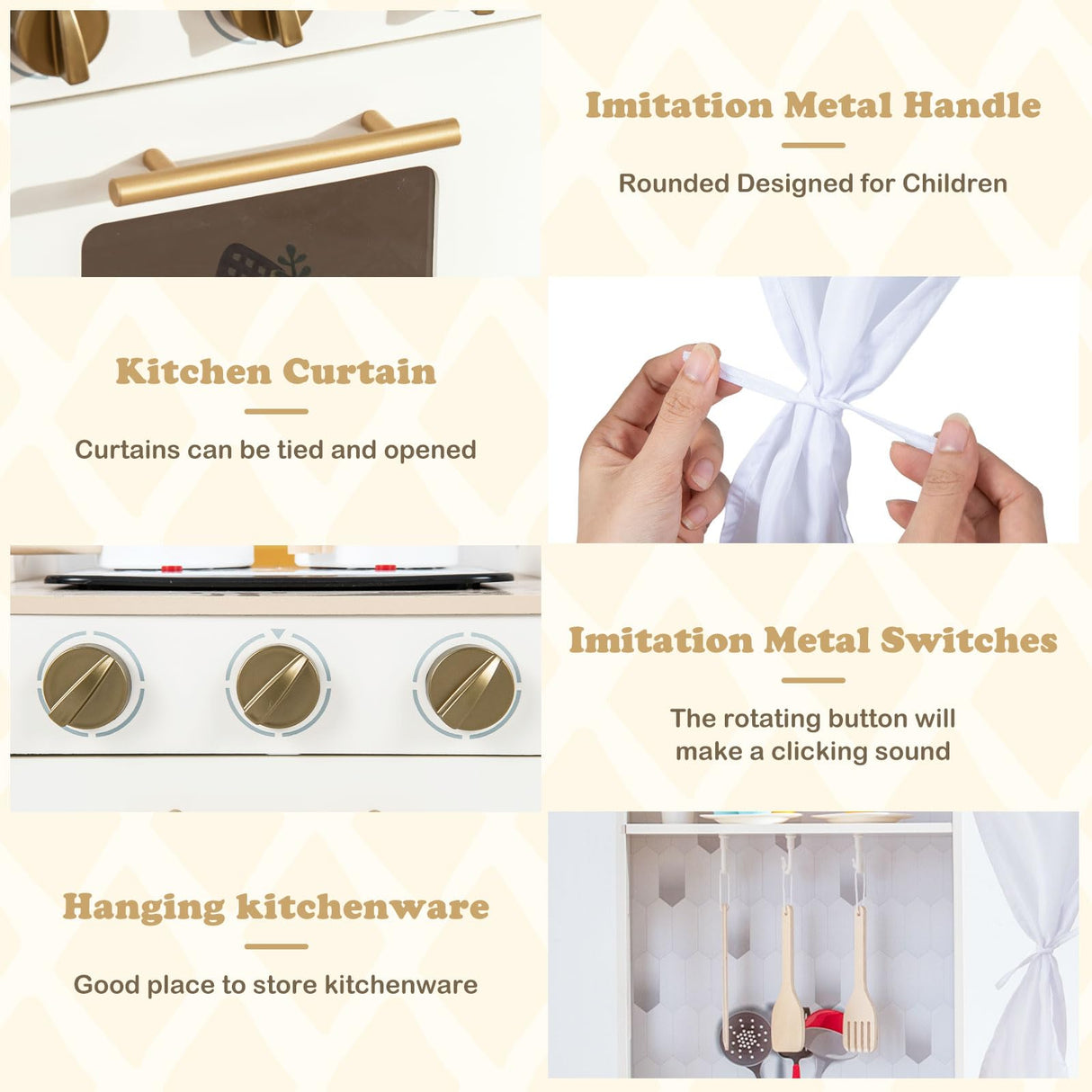 INFANS Kid Kitchen Playset, Toddler Wooden Pretend Cooking Set with Stove, Sink, Microwave, Storage Cabinet, Play Kitchen Toy Set for Children Boys Girls INFANS