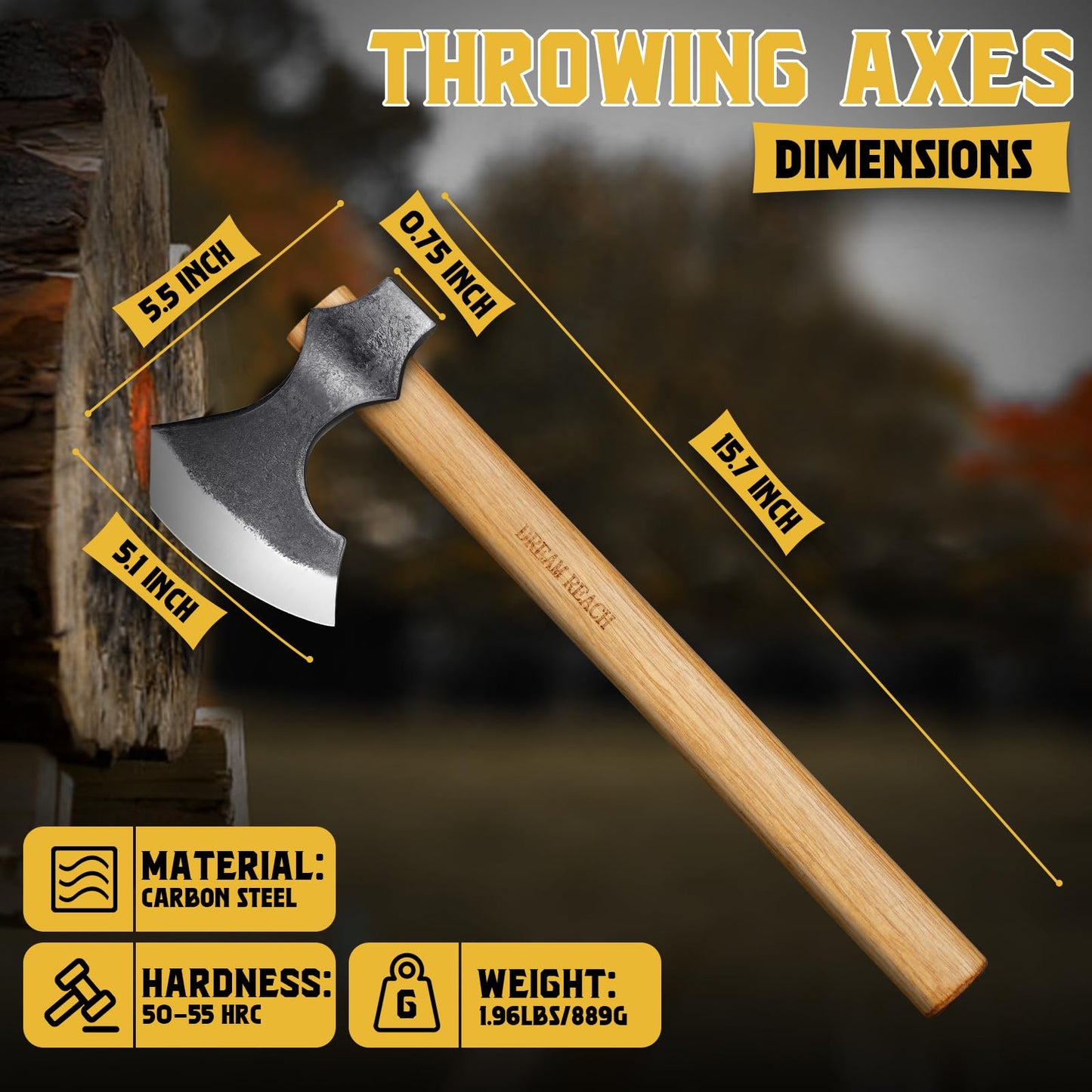 Dream Reach Throwing Hatchet, Professional 16" Throwing Tomahawk Axe Throwing Game for Backyard, Hand Forged Viking Throwing Axe Set for Adults for Competition and Recreation - WoodArtSupply