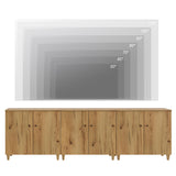 WAMPAT TV Stand Cabinets for 85+ Inches TVs, 3-in-1 Wood Entertainment Center with Doors and 9 Compartments, 106" Modern Media Console Table with Storage for Living Room Bedroom, Oak Brown WAMPAT