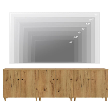 WAMPAT TV Stand Cabinets for 85+ Inches TVs, 3-in-1 Wood Entertainment Center with Doors and 9 Compartments, 106" Modern Media Console Table with Storage for Living Room Bedroom, Oak Brown WAMPAT