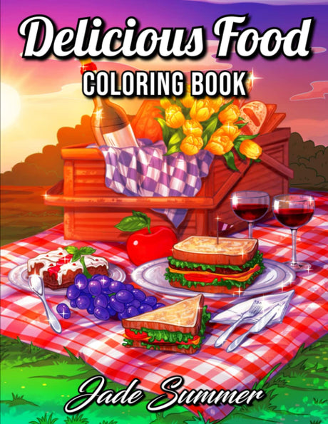 Delicious Food: An Adult Coloring Book with Decadent Desserts, Luscious Fruits, Relaxing Wines, Fresh Vegetables, Juicy Meats, Tasty Junk Foods, and More! WoodArtSupply