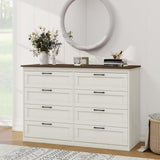 Vikiullf 8 Drawer Dresser - Farmhouse Dresser for Bedroom, Wooden Chest of Drawers, Storage Drawers for Bedroom, Living Room, Hallway, Entryway Organizer, Rust Oak White Vikiullf