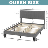 Lifezone Queen Bed Frame with Headboard,Linen Upholstered Bed Frame with Wood Slats Support,No Box Spring Needed,Heavy Duty Feet,Easy Assembly,Light Grey Lifezone