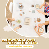 Wooden Play Dishes and Plates for Kids Kitchen Set, 27 PCS Wooden Play Kitchen Accessories, Kitchen Toy for Toddlers 2-4 Years Girls and Boys Dreamon