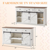 AMERLIFE Farmhouse TV Stand for Televisions up to 65 Inchs, Entertainment Center with Sliding Barn Doors and Storage Drawers, 59" TV Stand with Cabinets, Antique White AMERLIFE