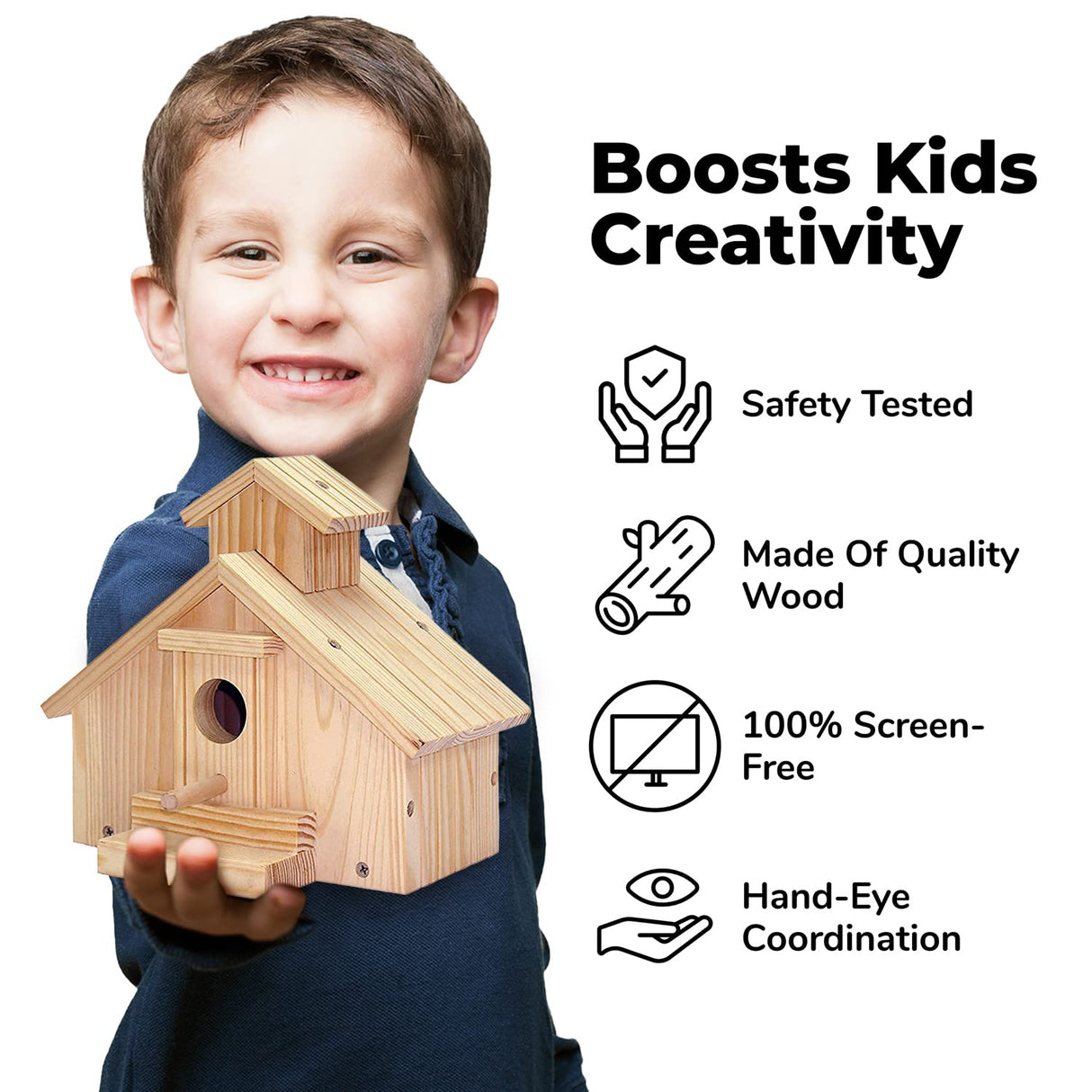 Kraftic Woodworking Building Kit for Kids and Adults, 2 Educational DIY Carpentry Construction Wood Model Kit Toy Projects for Boys and Girls - Build a Wooden Town Hall Birdhouse and Train Kraftic