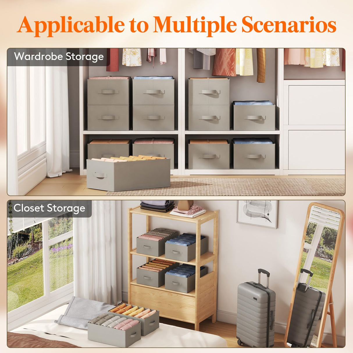 Lifewit Wardrobe Clothes Organizer 6 Pack, Large Size 6 Grids Closet Jean Storage Bins with Handles and Support Boards, Foldable Drawer Dividers for Sweater, Pants, T-Shirt, Hoodie, Dress, Grey Lifewit