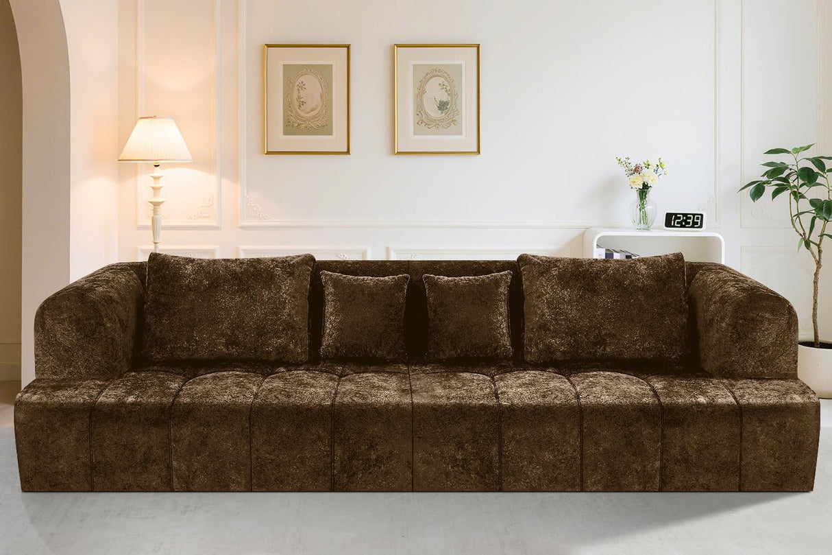 HABUTWAY 103" Modular Cloud Sectional Couch, Modern Modular Sofa Couch with Deep Seats Supportive Cushion Wide Armrests and Pillows for Living Room, Bedroom and Apartment, No Asseembly Required, Brown HABUTWAY