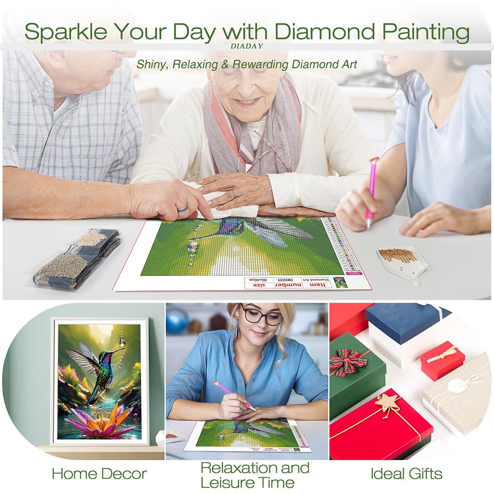 DIADAY 5D Diamond Painting Kits Hummingbird, Bird Diamond Art Kits for Adults Beginners, Full Drill Round Gem Dots Art DIY Craft Home Wall Decor Gift 12 x 12 Inches DIADAY