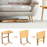 Tatub 24'' Wide Folding C Shaped End Table, Small Sofa Side Laptop Desk, Couch TV Tray Table for Living Room, Bedroom, Nature Bamboo Tatub