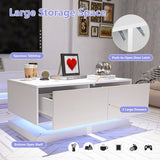 GlowSpark LED Coffee Table, LED Coffee Tables for Living Room, High Gloss Coffee Table with 16 Colors LED Lights, Modern White Coffee Table with Drawers, 4 Flashing Modes, Buletooth Control GlowSpark