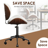 LUXOAK Ergonomic Home Office Desk Chair Set of 2, Mid-Century Modern Armless Chair with PU Leather/360°Swivel Wheels/Seat Height Adjustable for Office, Study, White LUXOAK