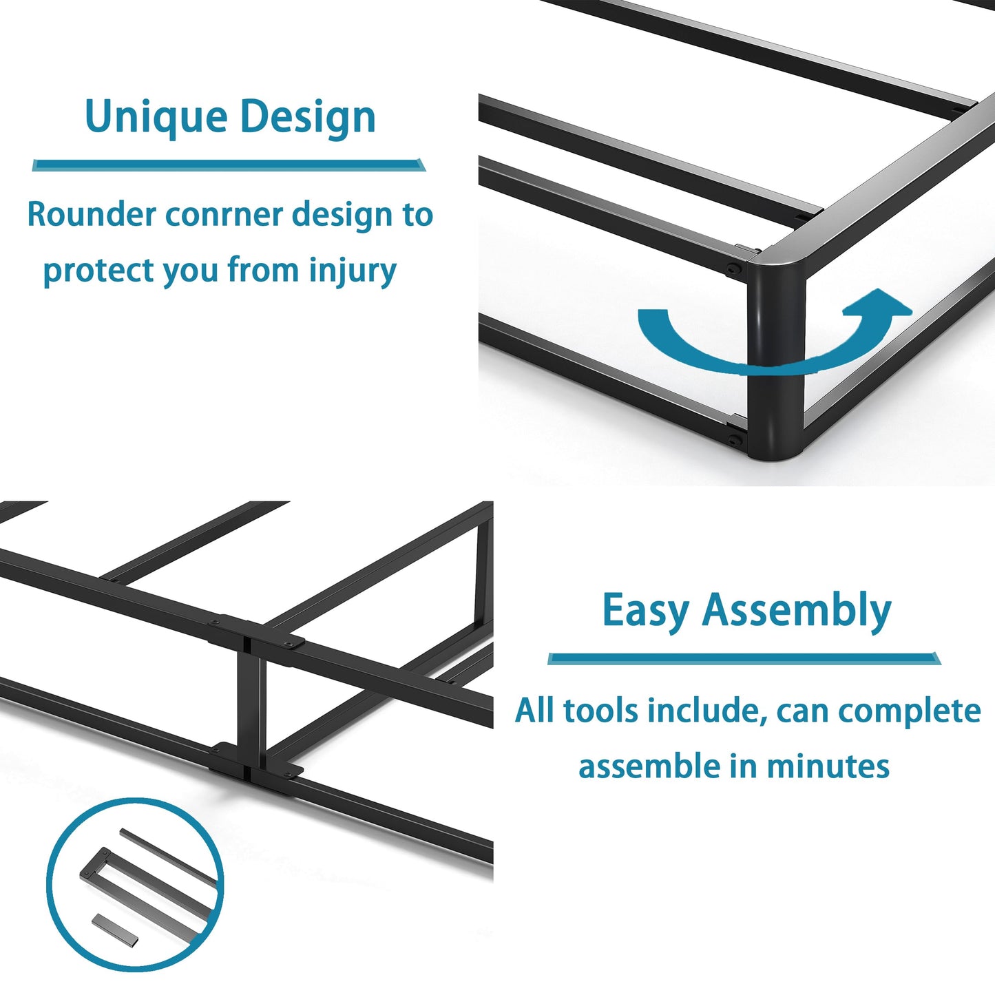 Bedsnus King Size Box Spring and Cover Set, 9 Inch High Profile Metal BoxSpring, Heavy Duty Structure Mattress Foundation, Noise Free, Non-Slip, Easy Assembly