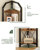 CHOEZON 59.4" Corner Shelf, 5-Tier Industrial Corner Bookshelf, Corner Storage Stand, Plant Stand Display Shelf, Corner Bookcase for Bedroom, Living Room, Home Office, Rustic Brown and Black TCJ10BF CHOEZON