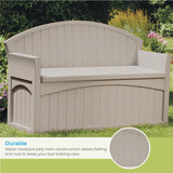 Suncast 50 Gallon Patio Bench with Storage - Decorative Resin Outdoor Patio Bench for Deck, Patio, Garden, Backyard - Ideal for Storing Toys, Cushions, Tools - Taupe () Suncast