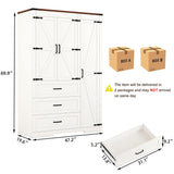 CayugaCrekrd 70" Tall Wardrobe Closet with 3 Doors & 3 Drawers, Farmhouse Armoire with Hanging Rod, Wooden Armoire Wardrobe Closet for Bedroom, Freestanding Clothing Storage Cabinet, White CayugaCrekrd