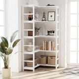 NUMENN 5 Tier Corner Bookshelf, Modern Corner Bookcase, Large Open Shelf Bookcase, Tall Bookshelves Storage Display Rack for Bedroom, Living Room and Home Office, White NUMENN