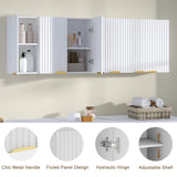 ChooChoo 3-Door Bathroom Wall Cabinet, Fluted Kitchen Wall Cabinet with Adjustable Shelf, Wall Mounted Storage Cupboard for Bathroom, Laundry Room, Entryway, Garage, White ChooChoo