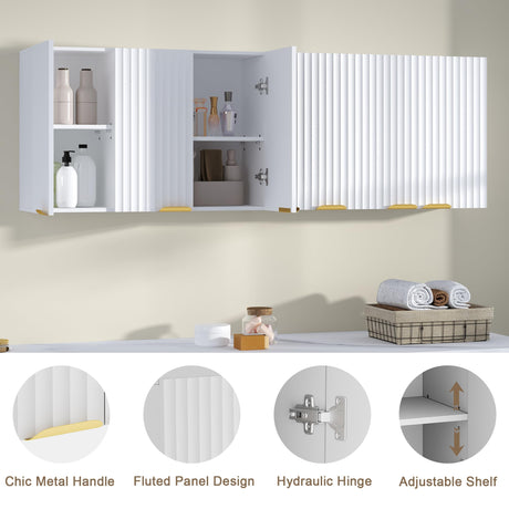 ChooChoo 3-Door Bathroom Wall Cabinet, Fluted Kitchen Wall Cabinet with Adjustable Shelf, Wall Mounted Storage Cupboard for Bathroom, Laundry Room, Entryway, Garage, White ChooChoo