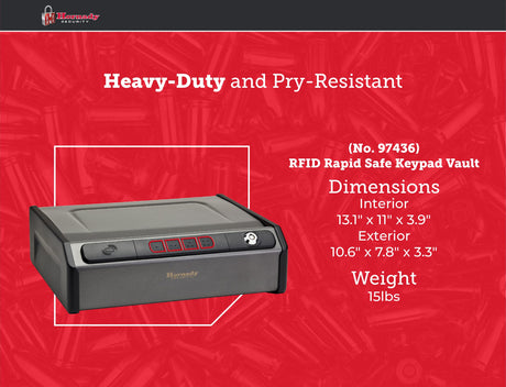 Hornady Rapid Safe Keypad Vault with RFID Touch Free Entry, 97436 - Tamper Proof Gun Safe Perfect for Storing Handguns, Gun Accessories, & Valuables - Three Entry Methods with 2 Included RFID Tags Hornady