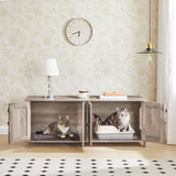 HOOBRO 47.2" Litter Box Enclosure for 2 Cats, Hidden Litter Box Furniture with Double Rooms, Wooden Cat Litter Box Enclosure, Dual Litter Box Design, Large Cat House for 2 Cats, Greige BG32MW01 HOOBRO