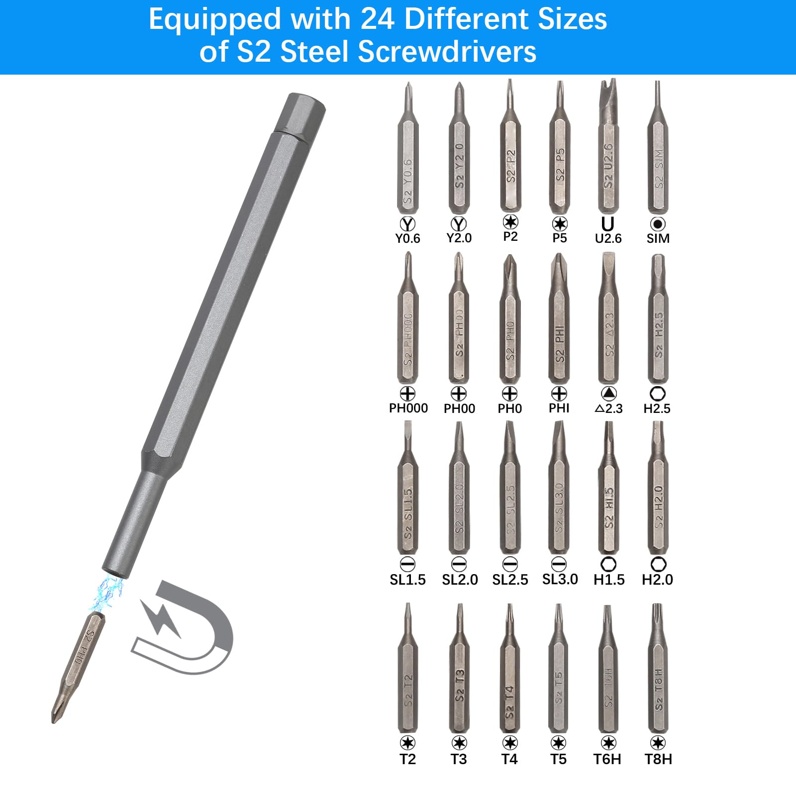 24 in 1 Small Screwdriver Sets, Precision Screwdriver Set for Electronics, Magnetic Mini Screwdriver Set, Micro Screwdriver Kit For Repairing Eyeglasses Watches Electronics Computer, tasainu - WoodArtSupply