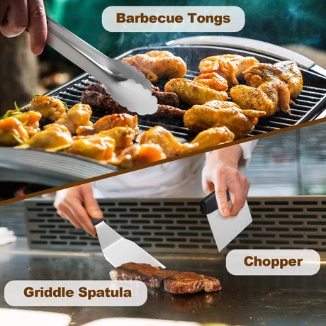 14PCS Griddle Accessories Kit, Flat Top Grill Accessories Set for Blackstone and Camp Chef, Grill Spatula Set with Enlarged Spatulas, Scraper for Outdoor Barbecue Deedro