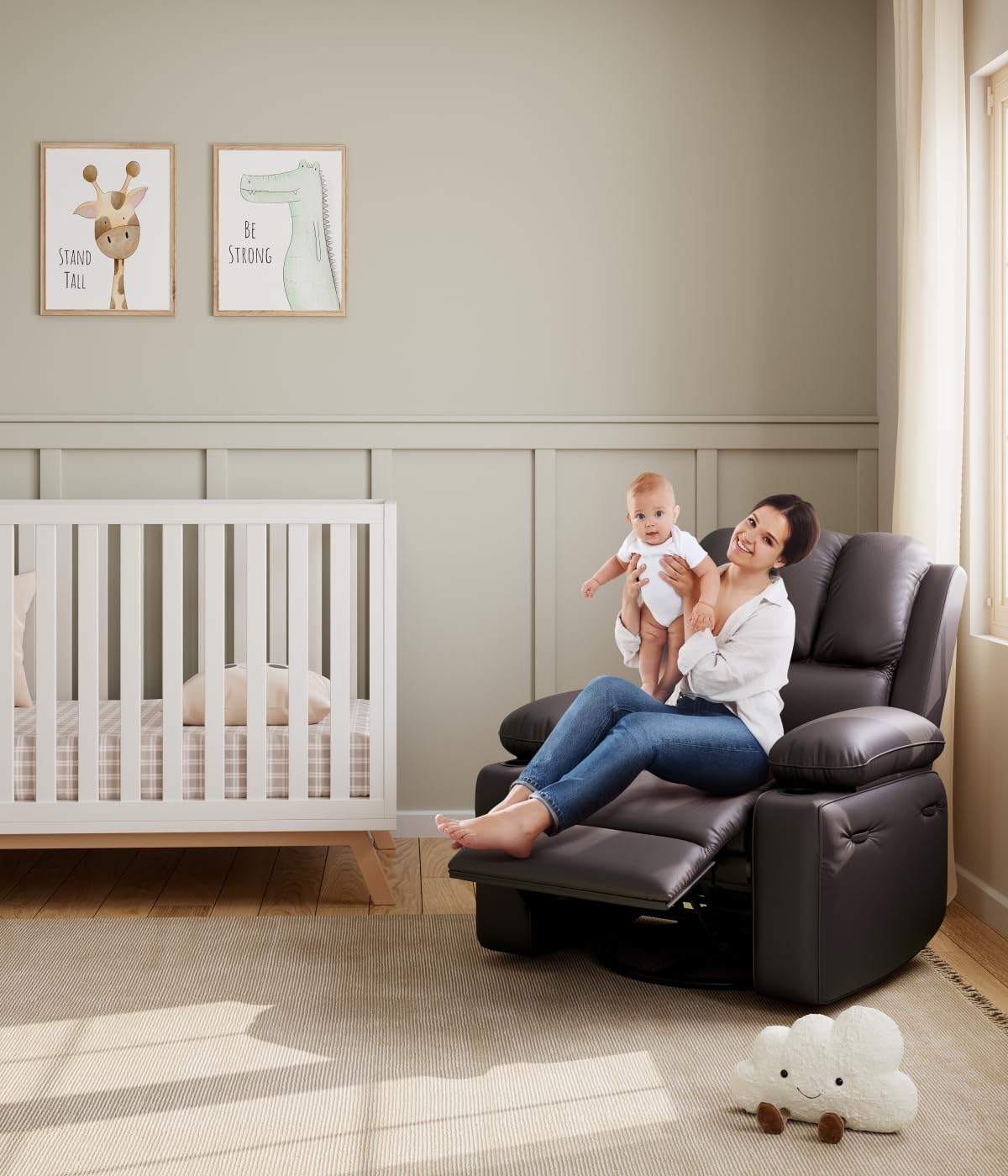 GarveeHome Recliner Chairs, Classic Manual Leather Recliner, Home Theater Seating with Lumbar & Arms Support for Living Room, Bedroom and Nursery - Espresso Brown GarveeHome