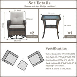 Belord Patio Wicker Chairs Swivel Rocker Outdoor Swivel Rocking Chairs Set of 2 with Rattan Side Table Patio Swivel Glider Chair 3 Piece Patio Furniture Sets for Porch Pool Brown/Beige, (A085-2) Belord