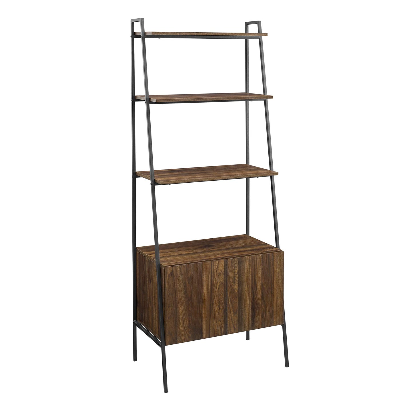 Industrial Dark Walnut Ladder Bookcase & Cabinet by Walker Edison - 72 Inch Home Office Workstation - WoodArtSupply