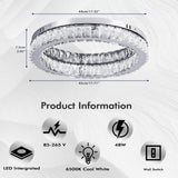 Fintonglan 17.7" Crystal Flush Mount Ceiling Light Fixtures Modern Round LED Chandelier Light Fixture Ceiling Lamp for Living Room Dining Room Kitchen 48W 6000K Finktonglan