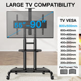 PERLESMITH Mobile TV Stand for 55-90 Inch Flat/Curved Screen TV Max VESA 800x500mm Outdoor TV Cart with Height Adjustable AV Shelf- UL Certificated Rolling Floor TV Stand Holds up to 200Lbs (PSTVMC07) PERLESMITH
