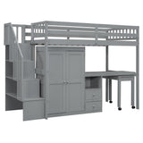 Harper & Bright Designs Twin Size Loft Bed with Stairs and Bookshelf, Wood Twin Storage Bed with Desk & Wardrobe, Space-Saving Multifunctional Furniture for Kids & Teens - Gray Harper & Bright Designs