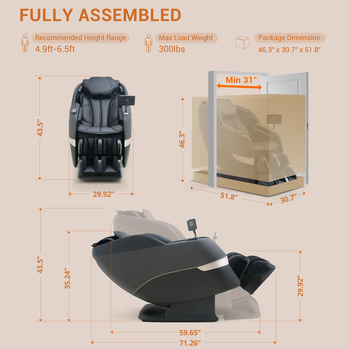 MYNTA 2025 Massage Chair 3D Shaitsu Massage Chair Full Body with 170° Flexible Track, Zero Gravity, Bluetooth Speaker, Airbags & Heating, MC1650(Black) MYNTA