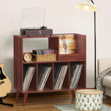 LELELINKY Large Record Player Stand, Turntable Stand with Storage, Vinyl Record Holder with Display Area, Record Player Table Holds Up to 300 Albums, Record Stand for Music Room Living Room-Walnut LELELINKY