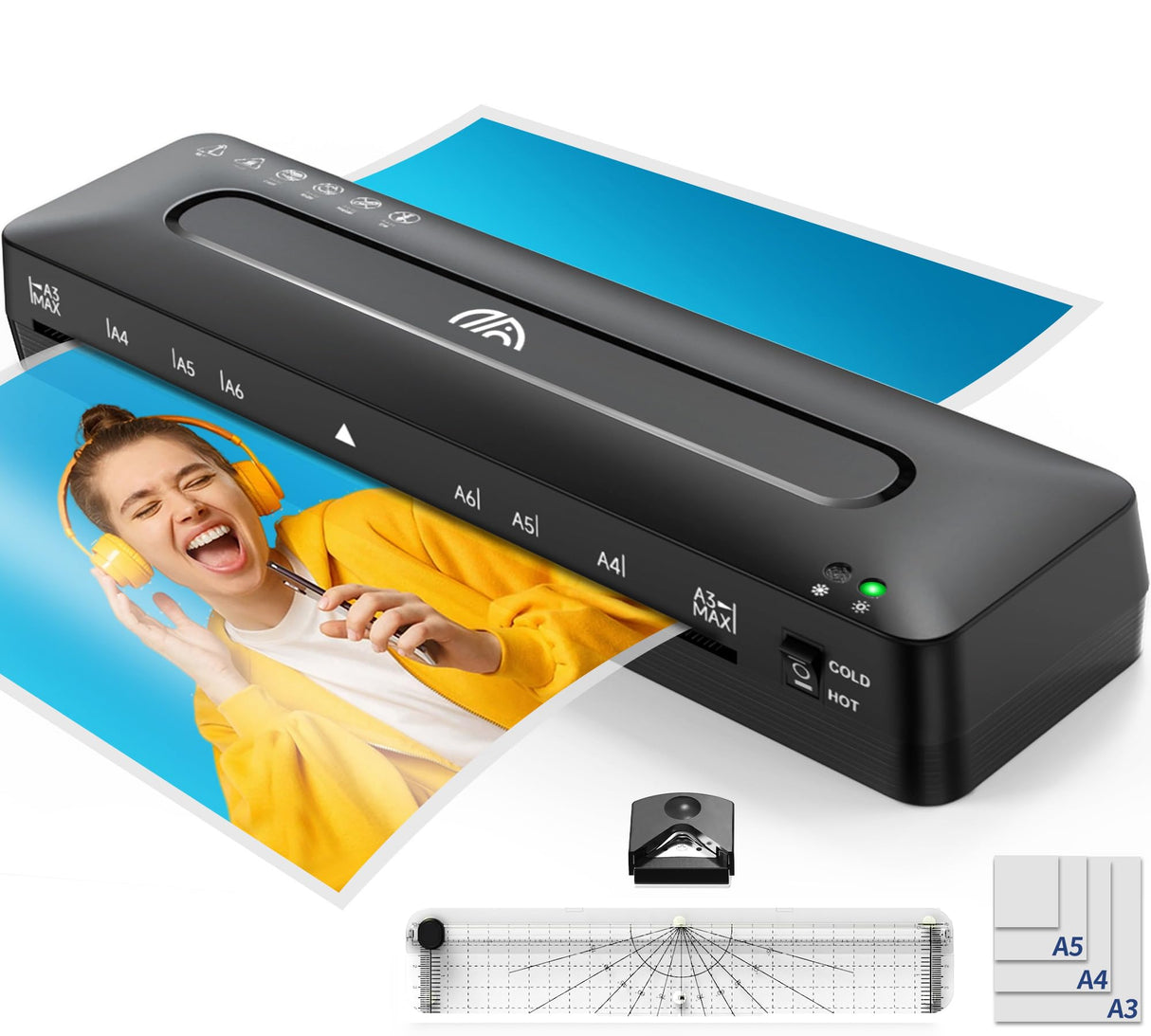 Laminator Machine A3 Laminating Machine - Laminator Machine 11x17, Cold Thermal Laminator with Cutter and Corner Rounder, 13 Inch Laminator Machine with Laminating Sheets for Home Office School MAXDONE