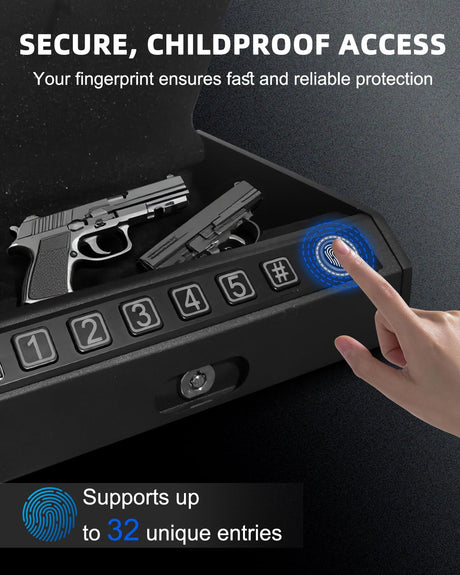 ZCF Mate Gun Safe for Handgun – Upgraded 0.1 Seconds Quick Access Pistol Safe with Fingerprint, Keypad & Backup Key, Silent Mode, Portable Firearm Lock Box for Bedside, Nightstand, Car, Home ZCF mate