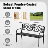 JMGJOY Classic Wrought Iron Outdoor Bench, Metal Weatherproof Garden Bench with Ergonomic Backrest and Armrests, for Patio, Porch, Park, Lawn JMGJOY