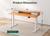 FEZIBO 55 x 24 Inch Height Adjustable Electric Standing Desk with Double Drawer, Stand Up Desk with Storage Shelf, Sit Stand Desk, Light Wood FEZIBO