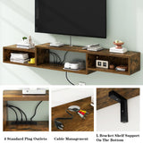 IBUYKE 71" Floating TV Stand Wall Mounted with Power Outlet,Wood Wall Mounted Media Console Shelf,Floating Entertainment Center for Under TV Storage for Living Room Bedroom Office,Rustic Brown WST008H IBUYKE