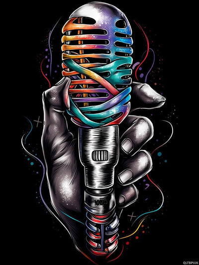 QLTBPVJK Fantasy Microphone Diamond Painting Kits Music Diamond Painting, Full Round Diamond Art Kits, Home Wall Decor 12x16 inch / 30x40cm