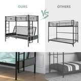 Twin Over Futon/Full Bunk Bed, Bed Frame with Sturdy Steel Frame, Convertible Metal Bunk Bed Couch and Bed with Guard Rail Ladder for Kids Adults Teens,Black Anwick