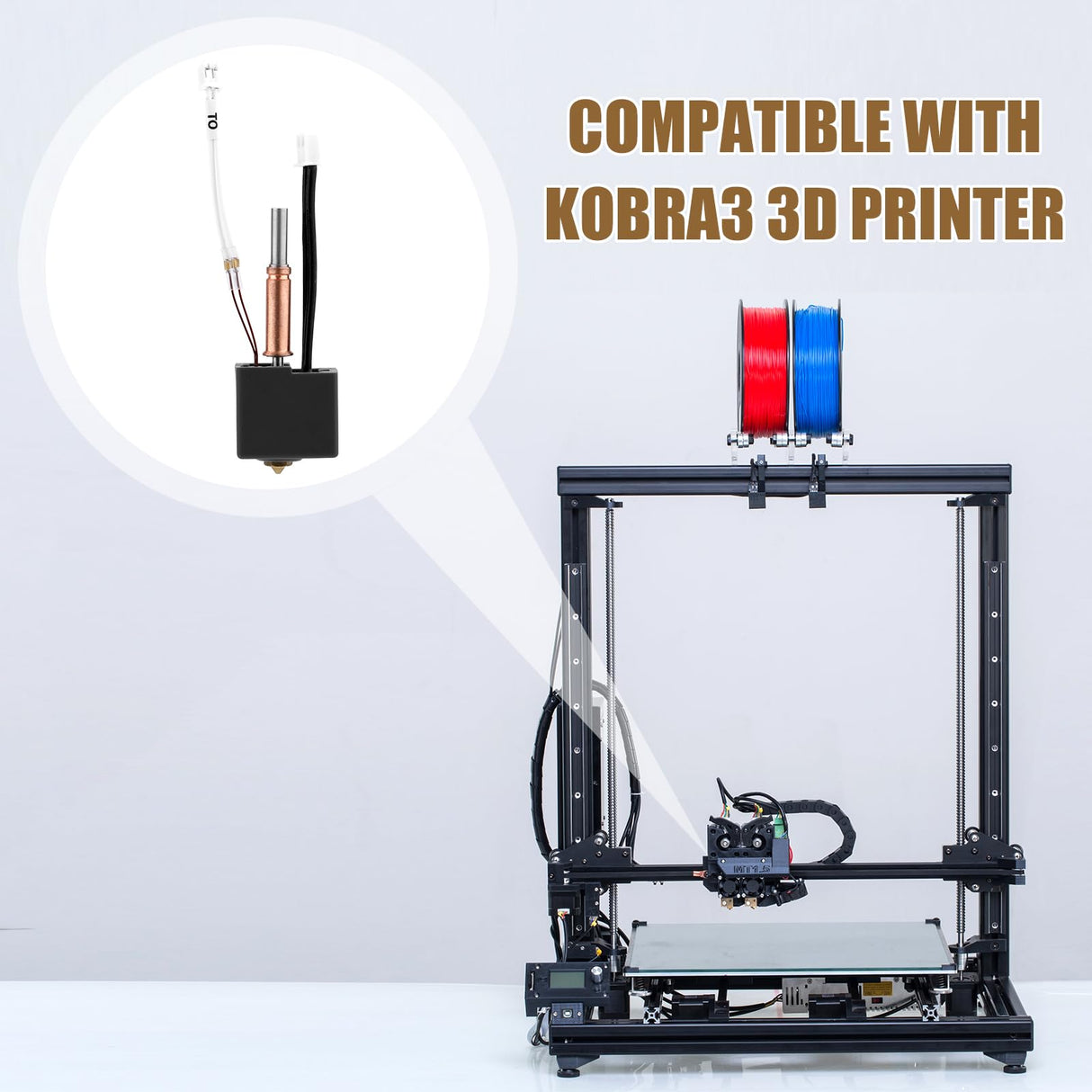 3D Printing Extruder Hotend Kit, Extruder Print Head with Silicone Case Heating Block Hotend with Nozzle Wrench Accessories Hot End Parts Combo Supplies Compatible with Kobra 3 3D Printer PEUTIER