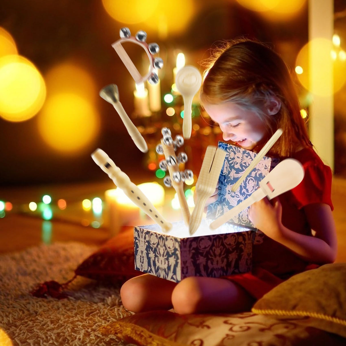 Chriffer Kids Musical Instruments Toys, Percussion Instruments Set with Storage Bag, Preschool Educational Music Toys for Boys Girls, Natural Eco-Friendly Wooden Music Set (10pcs) Chriffer