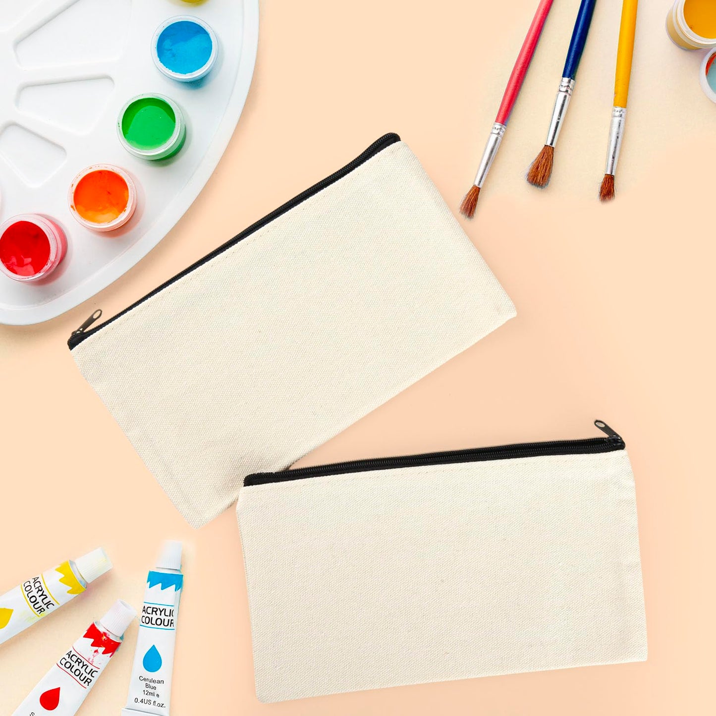 pabues 14 Pieces 8 x 4.7 Inch Blank Craft DIY Canvas Pen Pencil Case- Cotton Canvas Invoice Bill Bag Makeup Bag Cosmetic Bag Multipurpose Travel Toiletry Pouch with Black Zipper